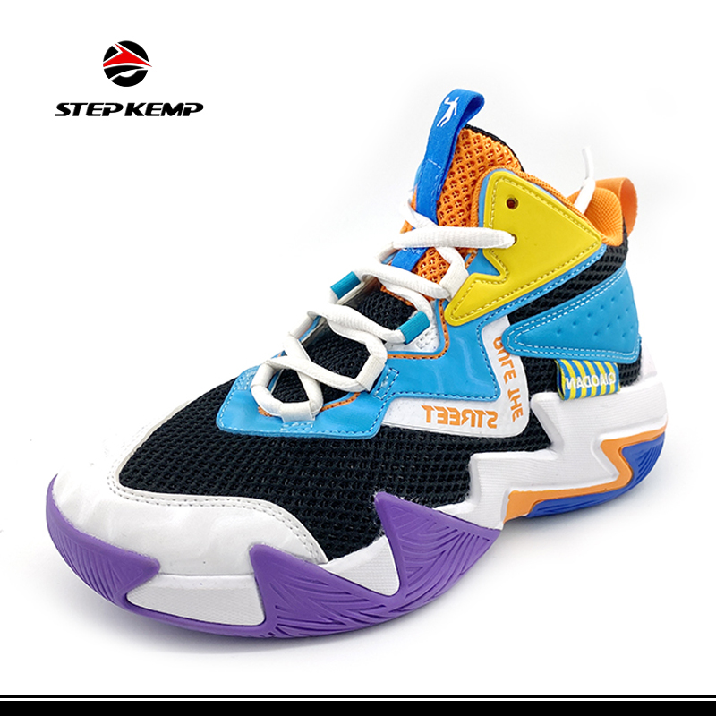 Vana Basketball Shoes Yakakwirira-Yepamusoro Mitambo Lace-up Kwete-Slip Running Sneakers
