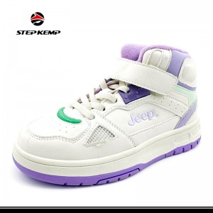 ស្បែកជើងប៉ាតា PU Skateboard Sneakers ម៉ូដកុមារ ស្បែកជើងកីឡាសាមញ្ញ