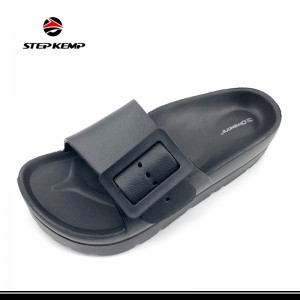 Sandálias de plataforma feminina com fivela ajustável Sandálias planas Slides de conforto