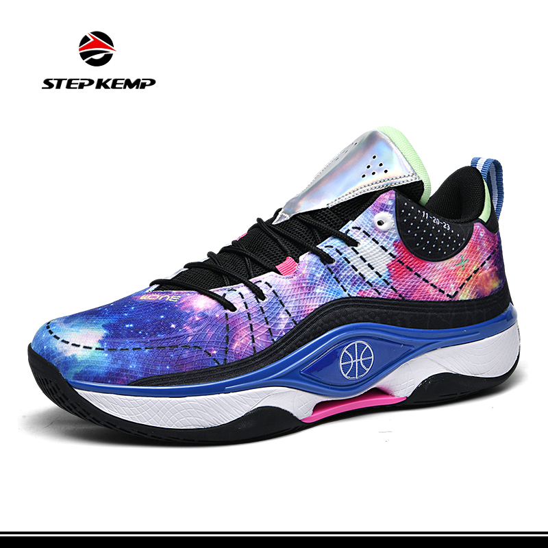 Venda por xunto de calzado de baloncesto de combate transpirable para homes, calzado deportivo de sola gruesa antideslizante