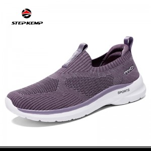Logo Fly Knitting Elastic Breathable Slip na Sneaker Ụmụ nwanyị