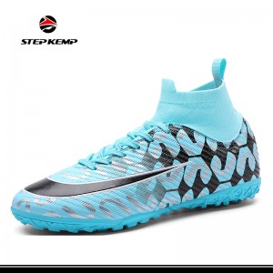 ເກີບເຕະບານຊາຍໃນຮົ່ມ Turf Cleats High-Tops Lace-Up Non-Slip Spikes Futsal Football Boots