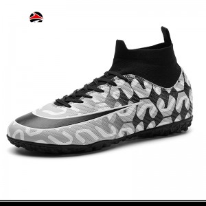 Men’s Indoor Soccer Shoes Turf Cleats High-Tops Lace-Up Non-Slip Spikes Futsal Football Boots
