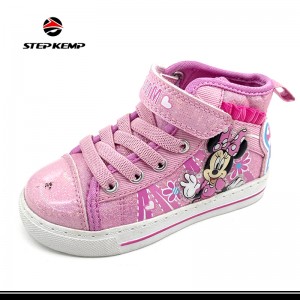 Colorful Mikey Mouse Print Design Pink Canvas Skateboard Shoes