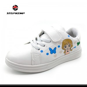 Girls Lovely Casual Shoes PU Upper PVC Injection Outsole Kids Skateboard White Shoes