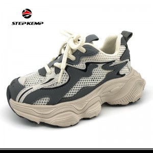 Chunky EVA Soles Retro Color-blocking Breathable Mesh Kids Running Shoes