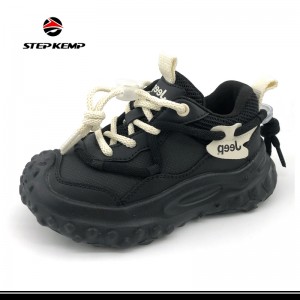 Textile Lining High Quality Thick Sole Boys Black Running Shoes