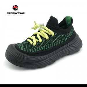Flyknit Material MD Outsole Fashion Green Kids Sports Shoes