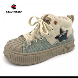 Boys Girls Mid Top Star Fasion Canvas Shell Head Skate Shoes