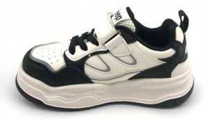 PU Magic Tape Black White Leisure Children’s Running Skateboard Shoes