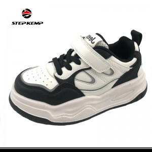 PU Magic Tape Black White Leisure Children’s Running Skateboard Shoes