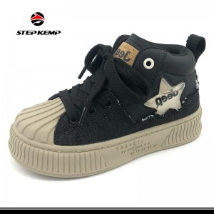 Boys Girls Mid Top Star Fasion Canvas Shell Head Skate Shoes