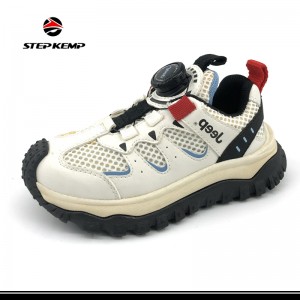 Black/White Mesh Breathable Swivel Buckle Classic Kids Running Shoes