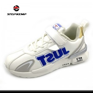 ახალი საბავშვო თეთრი PU მოდური სპორტული ფეხსაცმელი სარბენი ფეხსაცმელი