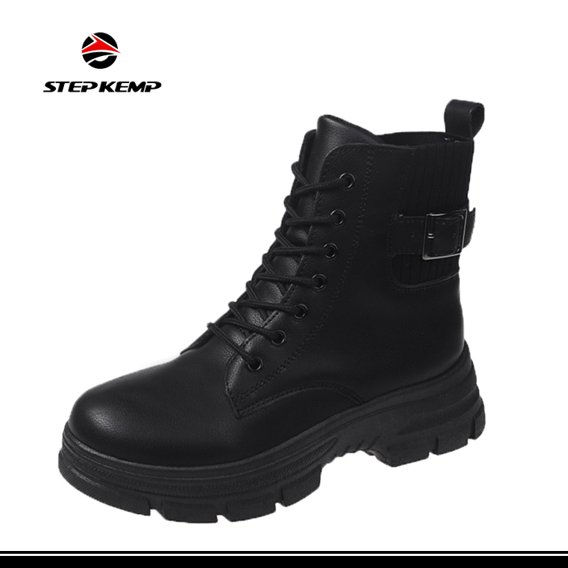 Women′s Rubberized Combat Casual Boot with Chunky Outsole