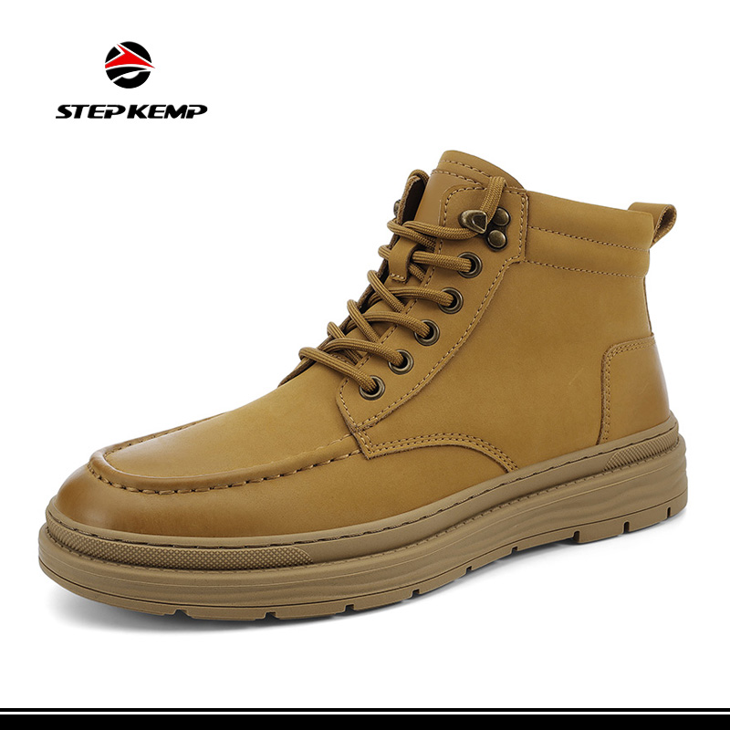 Zapatos de seguridad para trabajo industrial con punta de acero y cuero genuino unisex de corte medio