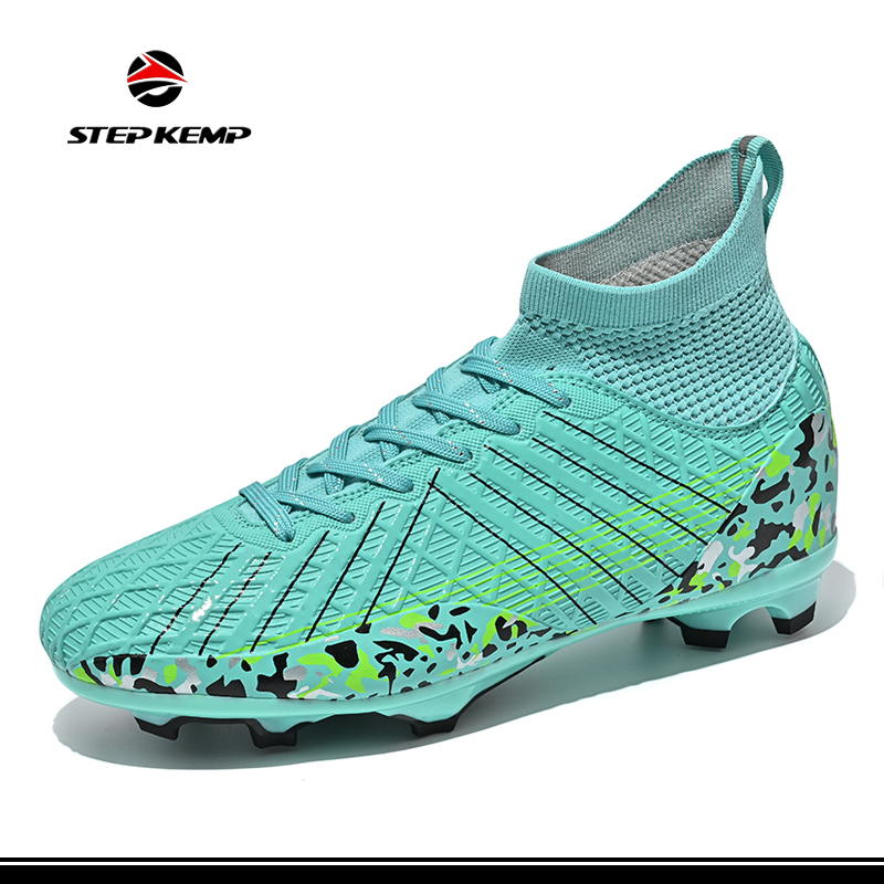 Men′s Soccer Shoes Football Cleats Outdoor High-Tops Lace-Up Non-Slip Spikes Boots
