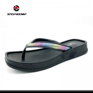 ცხელი სტილის საზაფხულო გარე ქალის ფეხსაცმელი PVC ბრტყელი ფლიპ-ფლოპის სლაიდები