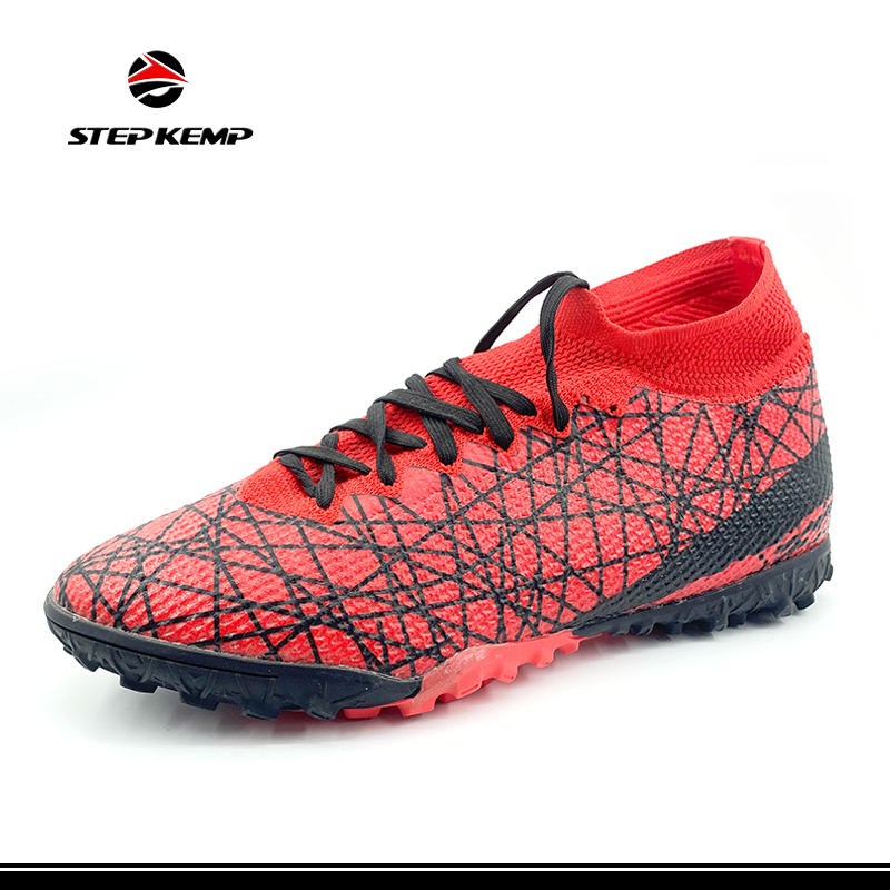 Women Men′s Soccer Football Shoes High-Tops Lace-up Non-Slip Spikes Indoor TF Turf Boots