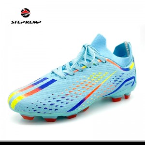 Cleats High-Top Flyknit Breathable Ball-coise Boots Spikes Shoes Sneakers Trèanadh a-muigh