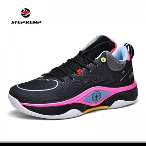 Търговия на едро с нови дишащи мъжки бойни баскетболни обувки с неплъзгащи се спортни обувки с дебела подметка