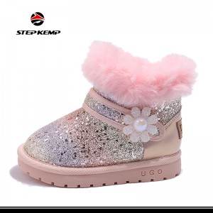 Girls Winter Boots Sparkle Sequins Warm Fur Lined Lightweight Comfy Snow Shoes