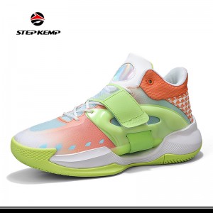 Héich Top Sneakers White Blue Pink Basketball Männer Sports Shoes