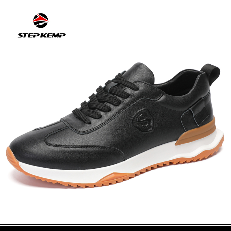 Տղամարդու սպորտային կոշիկներ Սպիտակ սև հարթ վերնաշապիկ կաշվե քայլող պատահական կոշիկներ
