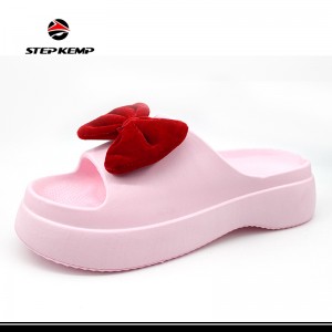 EVA Kub Muag Flat Women Embossed Logo Bowknot Sandals Slippers