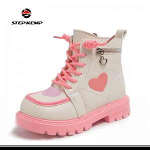 Kids Girl Autumn Winter Solid Plush Warm Lining Martin Boots Shoes