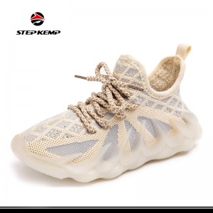 Mga Sneakers sa Batang Babaye nga Mga Bata nga Gaan ang Timbang nga Breathable Tennis Athletic Flyknit Shoes