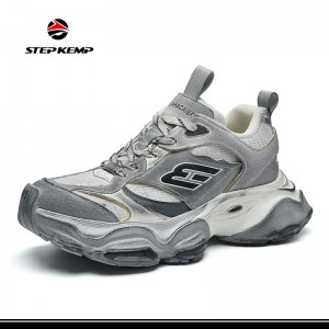 Men Women′s Grey Retro Comfortable Mesh Platform Sneakers Casual Jogging Walking Shoes