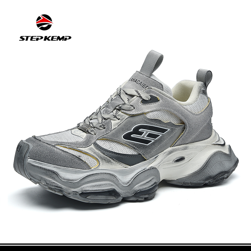Men Women's Grey Retro Comfortable Mesh Platform Sneakers Casual Jogging Walking Shoes
