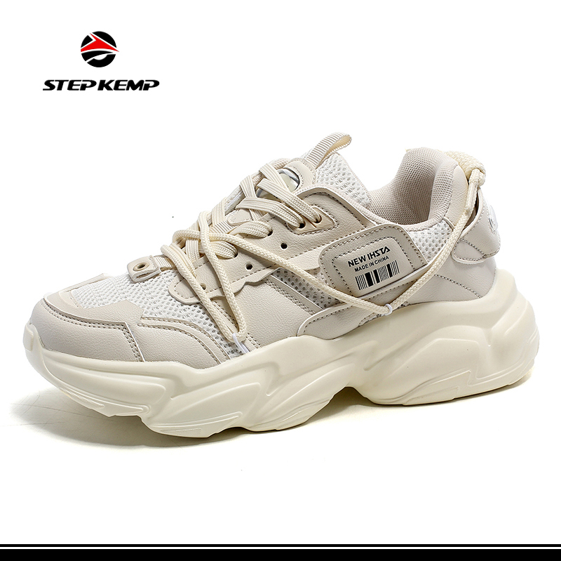 Ụmụ nwoke ndị inyom Chunky Platform Papa White Casual Lace-up Walking Sneakers