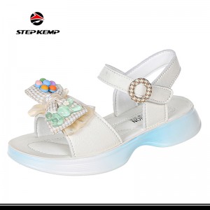 Baby Girls Flat Casual Leather Sandals with Flower Bowknot