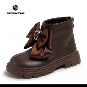 Mga Batang Babaye nga Bowkont Combat Boot Back Zipper Komportable nga Ankle Boots
