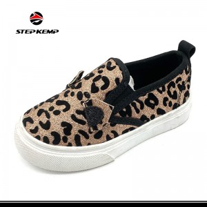 ເດັກນ້ອຍເດັກນ້ອຍ Leopard ພິມອອກແບບ Canvas ຕ່ໍາສຸດເກີບ Skateboard
