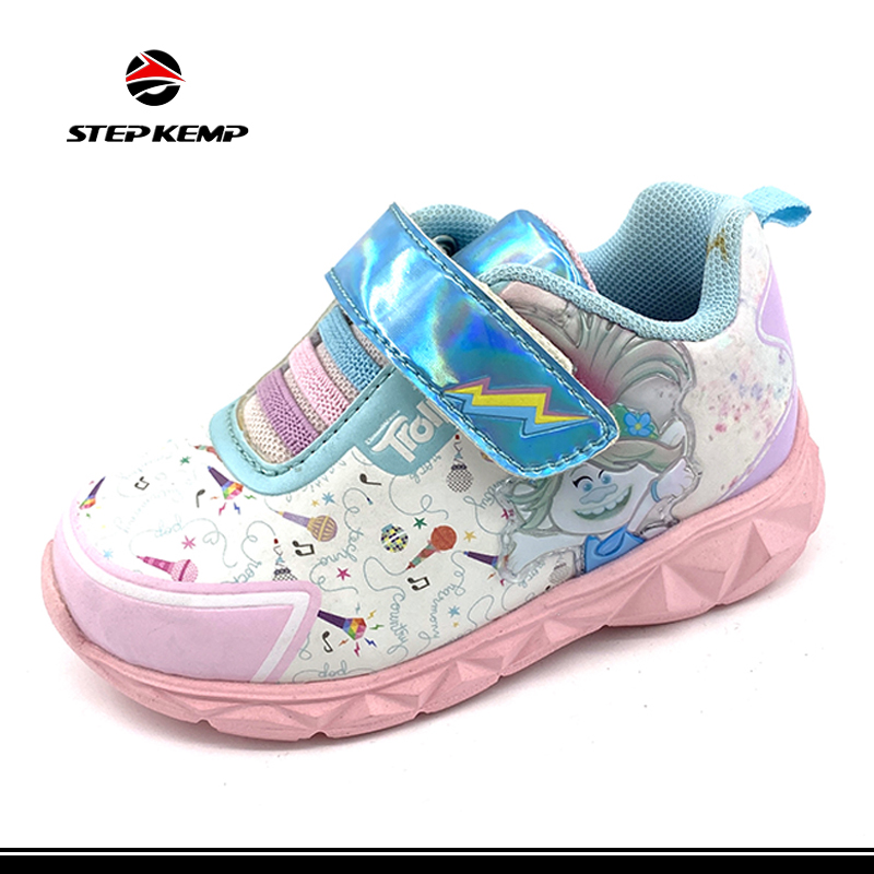 Boy′s Girl′s Shoes PU Upper with PVC Patch PU Velcro Elastic Sneakers