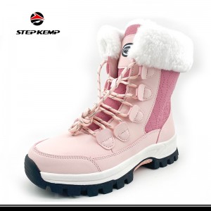 Sepatu bot salju berlapis bulu palsu hangat luar ruangan merah muda anak-anak uniseks musim dingin