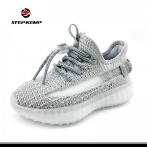 Unisex-Child Grey Flyknit Breathable Sneakers para sa Boys Girls nga Lightweight Running Shoes