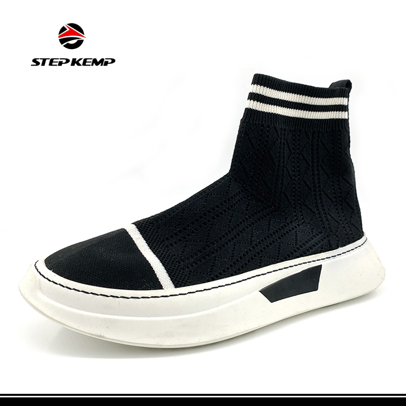 Lady Light Weight Casual Fashion Black High Top Sock Sneakers