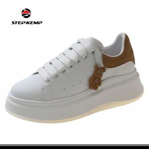 Women′s White Leather Height Increasing Board Shoes