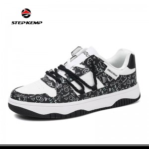 ຂາຍສົ່ງ PU Leather Walking Style Sneakers Flat Casual Shoes for Men Women