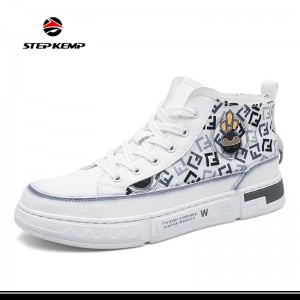 Customized Logo Genuine Leather Shoes High Top Skateboard Casual Sneakers