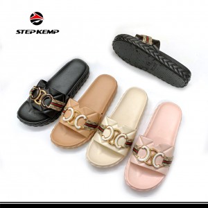 Jinan Ladies Fashion PVC Flat Slides Slippers Sandals