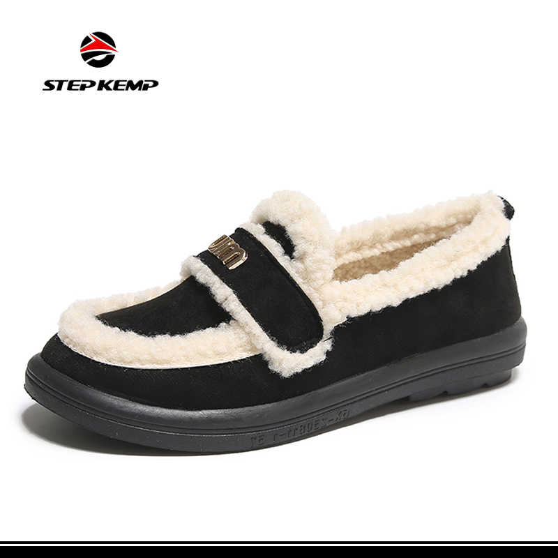 ქალი Sherpa Plush Fur თბილი ზამთრის გოგონები დიზაინერი Snow Boots Loafers