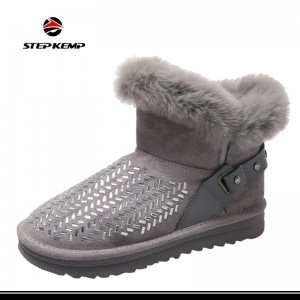 Botas femininas de neve de inverno com forro de pele quente e sapatos impermeáveis ​​para tornozelo