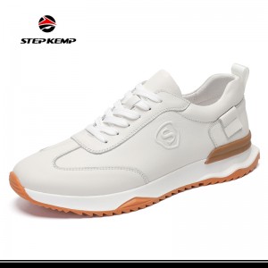 Man Sneakers White Black Flat Top Leather Walking Casual Shoes