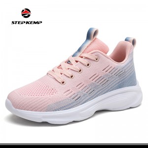 Sapatu Jogging Breathable pikeun Ladies Flyknit Sneaker Kasual