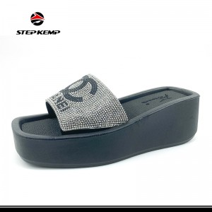 Nové dámske outdoorové papuče s hrubým spodným dielom v kombinácii kožených zvrškov s diamantom
